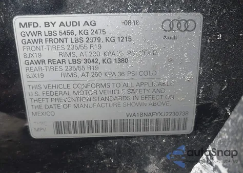 2018 Audi Q5 2.0T Premium/2.0T Tech Premium from USA, damaged, VIN WA1BNAFYXJ2230738